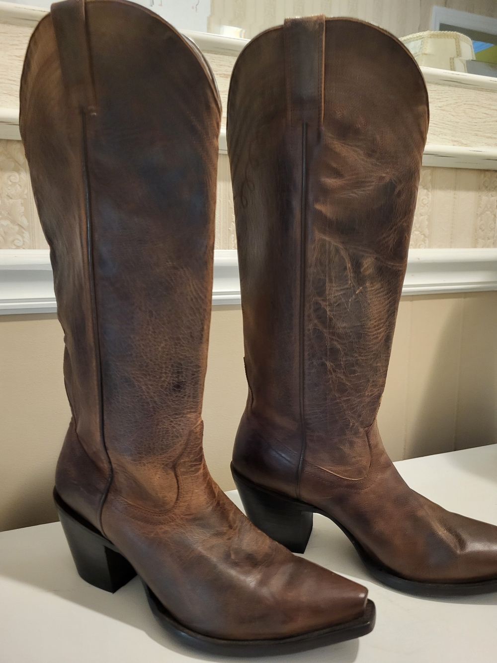 Shyanne Brown Leather Tall Western Heeled Boots, Size 8